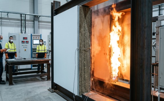Fire rated rockwool wall panels exhibiting Class A1 non-combustible performance under 1000°C test